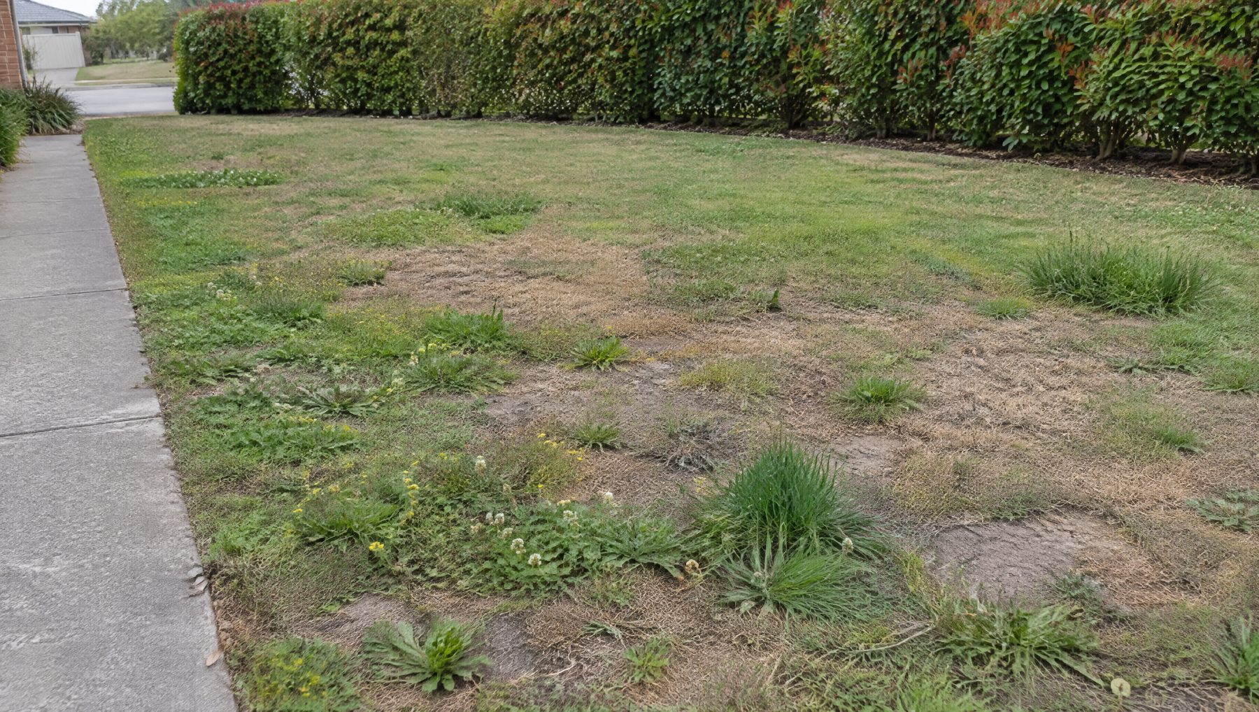 Before: a patchy, weedy lawn (demo image)